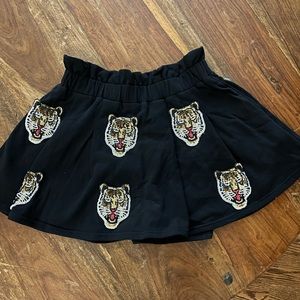 QUEEN OF SPARKLES Black Mini Skirt with Tiger Embroidery